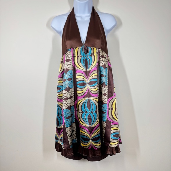 Vintage Kopa Women Y2K V-neck Tie-up Backless Brown Mini Dress Size Medium - Picture 2 of 13